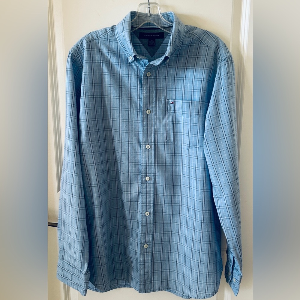 Tommy Hilfiger Light Blue Plaid Shirt Long Sleev